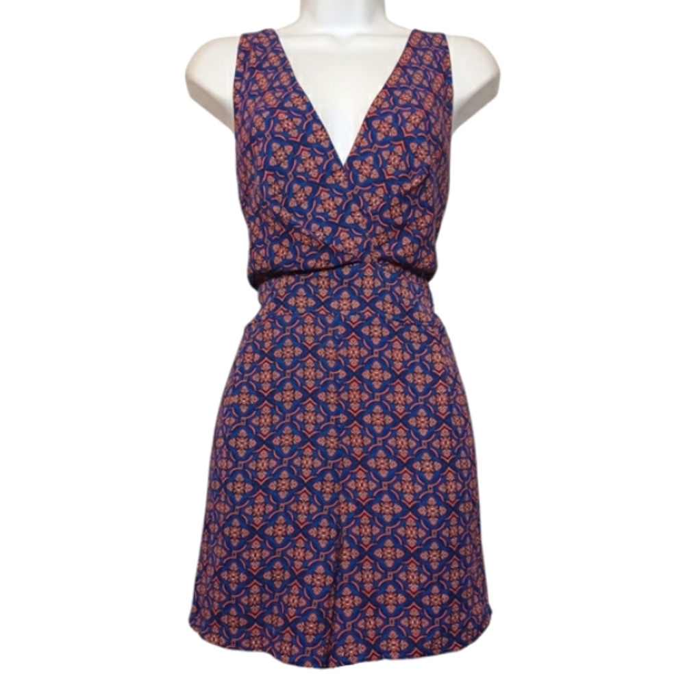 BISOU BISOU Royal Blue Coral Geometric Print Sleeveless Romper 12 NWT (Large)